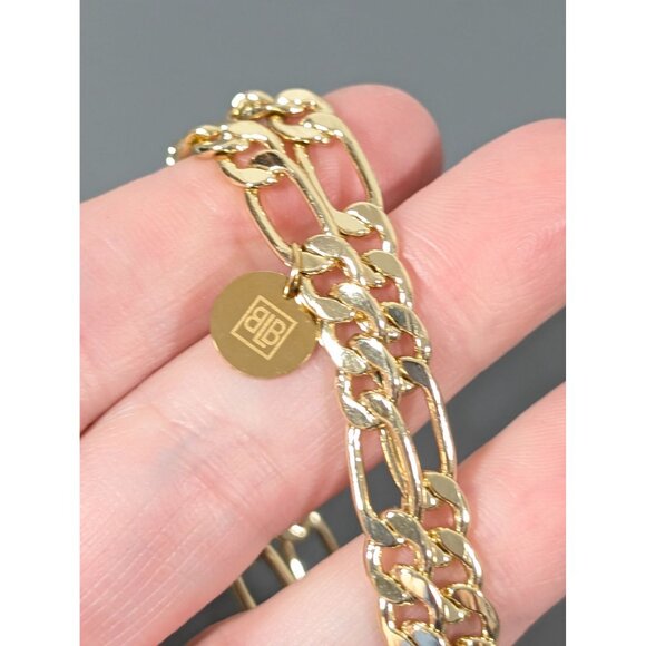 Gold Tone Figaro Double Chain Bracelet Magnetic Clasp 7" - Picture 6 of 8